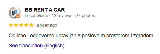 Recenzija upravnik zgrade - BB Rent a Car
