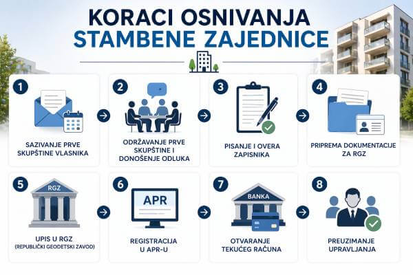koraci osnivanja stambene zajednice od skupštine do tekućeg računa